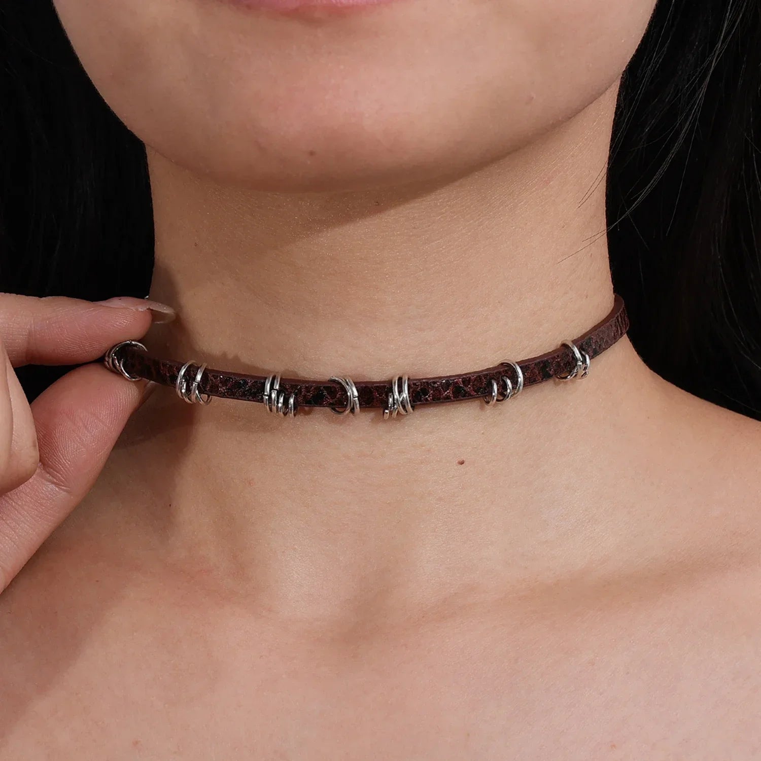 Vintage Chain Necklace for Women Fashion Y2K Punk Pu Leather Choker Collar Chain Jewelry Goth Cool Stuff Couple Accessories Viralgem Store