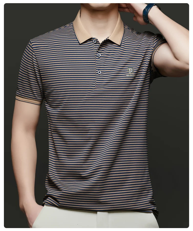 Top Grade 2025 Summer Brand Designer Polo Shirts For Men Summer Stripped Slim Fit Short Sleeve Casual Tops Fashions Men Clothes Viralgem Store