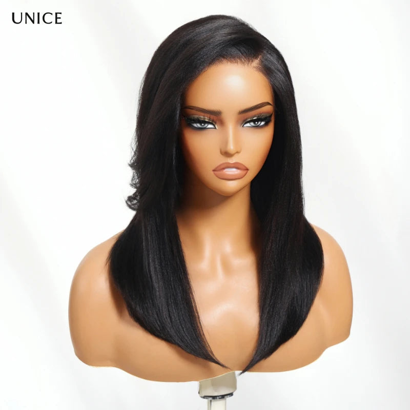 Unice Human Hair Yaki Straight Wig with Side Swept Bangs 7x5 Bye Bye Knots Glueless Lace Wigs Viralgem Store