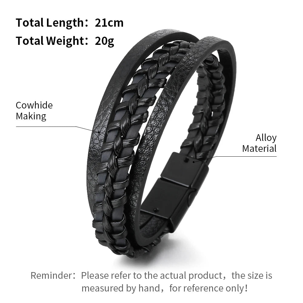 Trendy Leather Bracelets For Men Stainless Steel Bracelet 21CM Multilayer Braided Rope Bracelets for Male Jewelry Gifts Viralgem Store