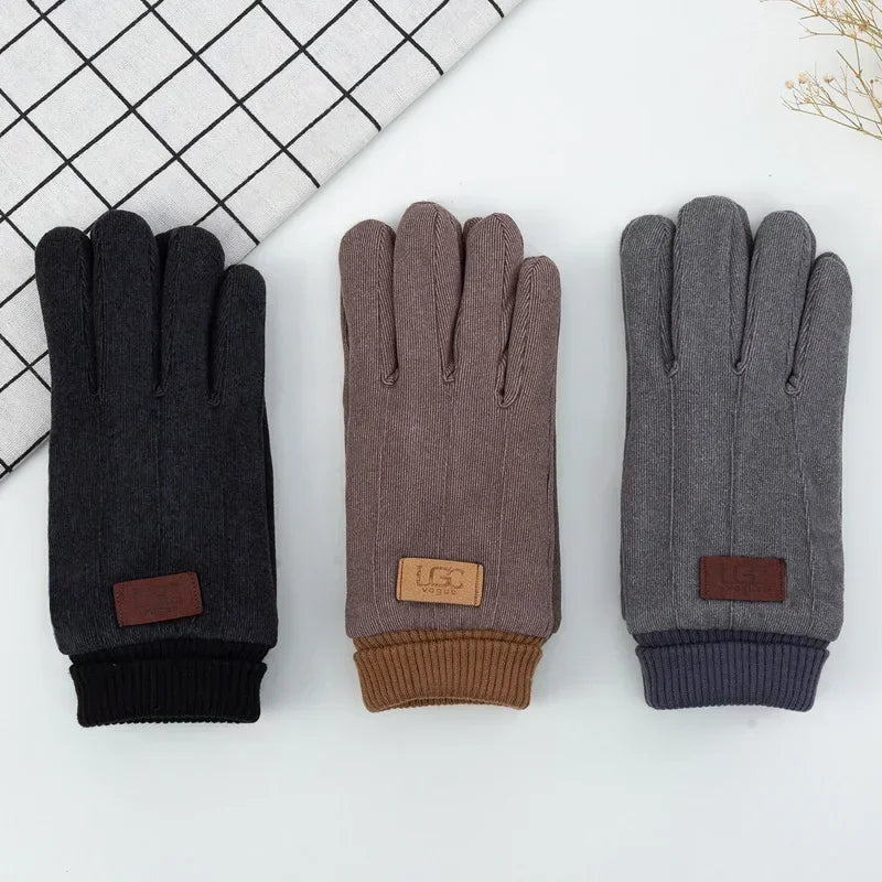 Winter business Men's Warm Gloves Touch Screen Cloth Velvet Windproof Thickened Outdoor Driving Cycling Motorcycle Male Mittens