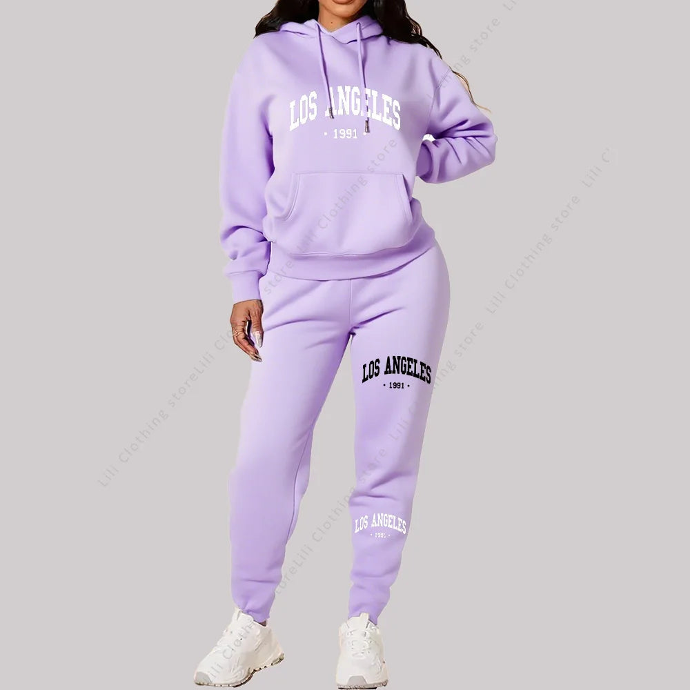 Women Sets Hoodies Pants 2 Piece Outfits Aesthetic Sportswear Sweatsuit Los Angeles Letter Print Suit Ladies Tracksuit Plus Size Viralgem Store