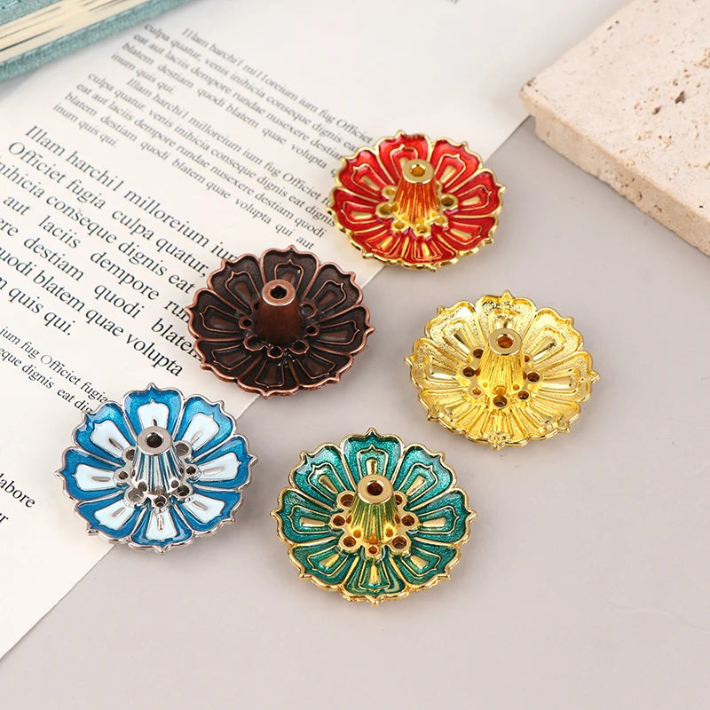 1PCS Lotus Alloy Incense Burner Stick Holder Home Buddhism Line Incense Plate Sandalwood Coil Base Temples Delicate Home Decor