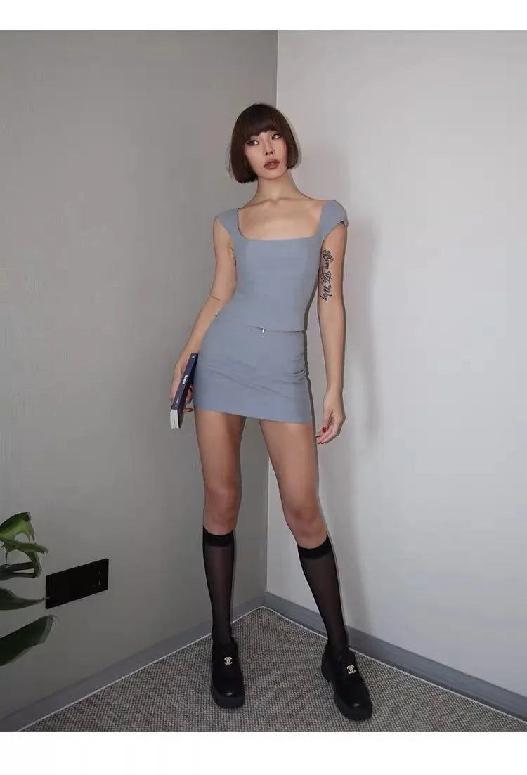 Women Square Neck Rowena Grey Lace Back Corset