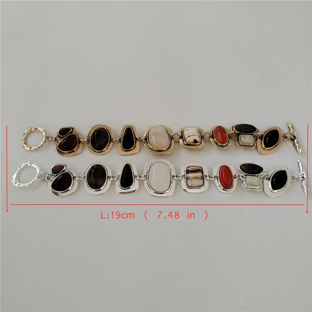 2025 New Indian Vintage Statement Resin Bracelets Women Boho Ethnic Gold Silver Plated Metal Links Charm Bracelets Jewelry