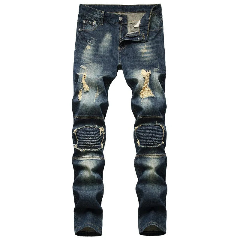 2024 Men's Autumn and Winter New Characteristic Nostalgic Jeans, European and American Ripped Patchwork Tapered Jeans. Viralgem Store