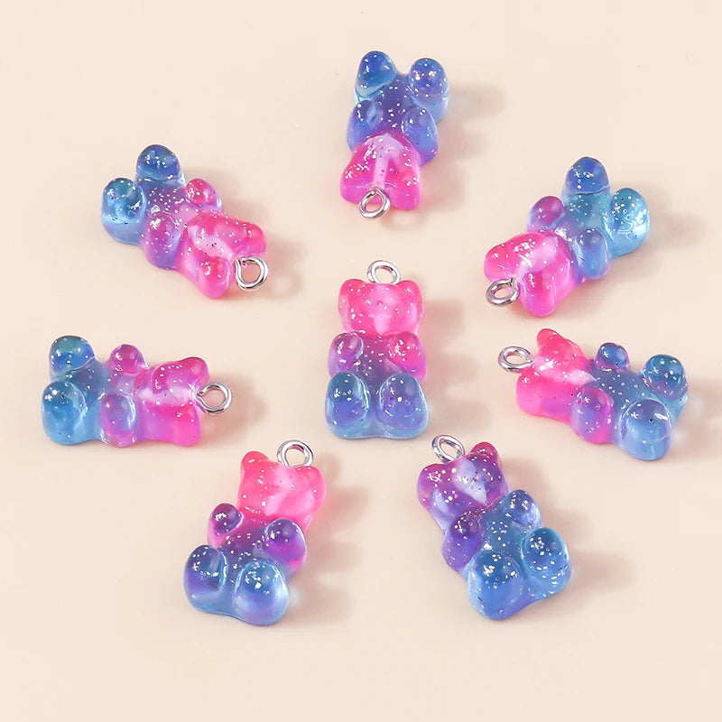 30colors 10pcs 22X11mm Candy Color Gummy Mini Bear Charms for Making Cute Earrings Pendant Necklace DIY Creative Jewelry Finding
