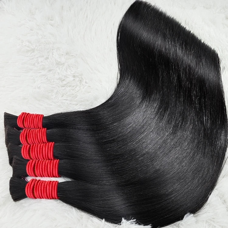 Virgin Remy Black Straight Raw Indian Vietnamese Russian Bulk Human Hair Bundles For Braiding 100%  Human Hair Bulk Extensions