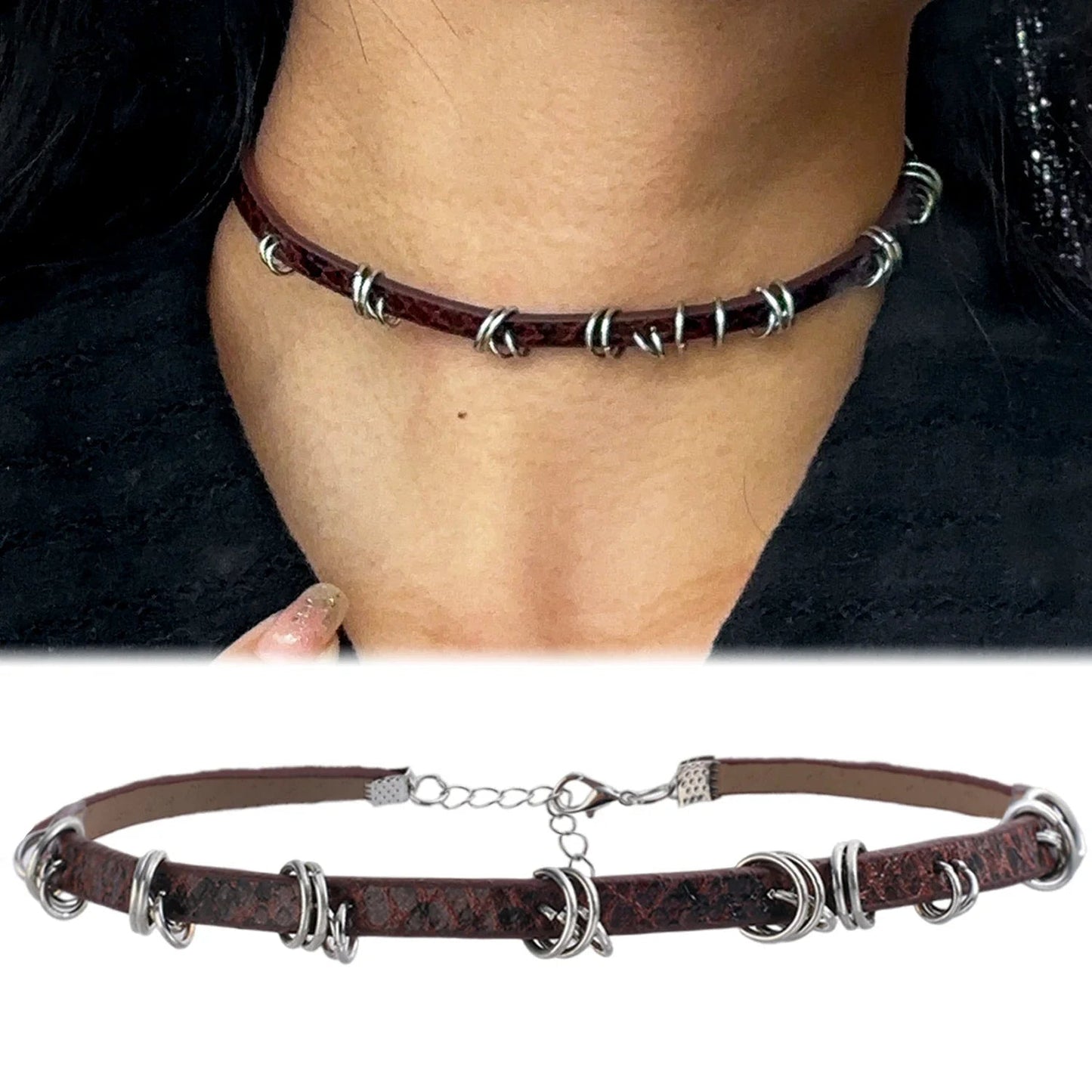 Vintage Chain Necklace for Women Fashion Y2K Punk Pu Leather Choker Collar Chain Jewelry Goth Cool Stuff Couple Accessories Viralgem Store