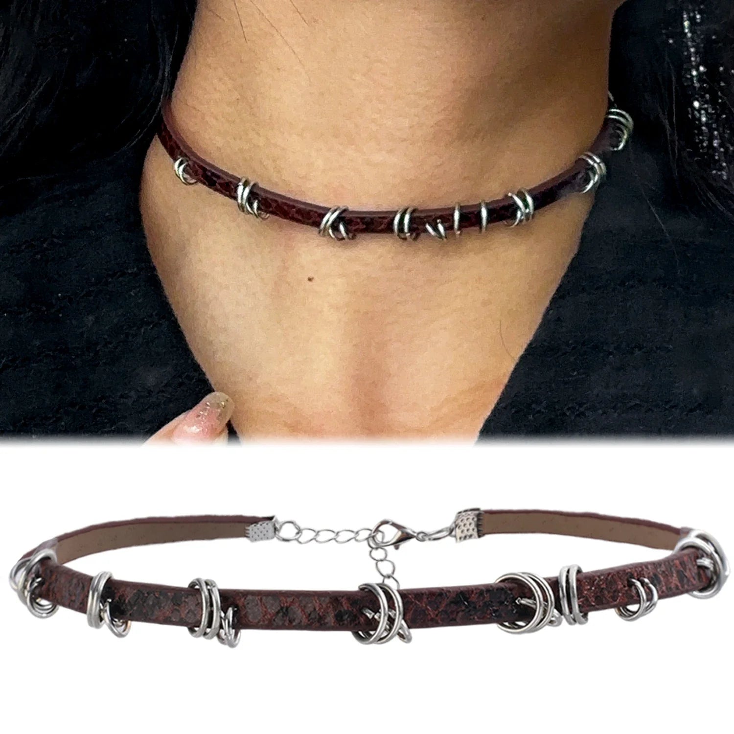 Vintage Chain Necklace for Women Fashion Y2K Punk Pu Leather Choker Collar Chain Jewelry Goth Cool Stuff Couple Accessories Viralgem Store