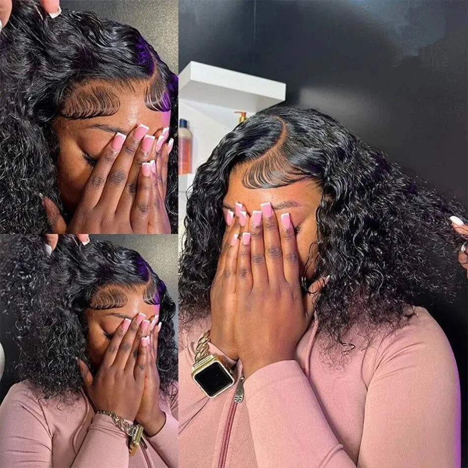 Water Wave Short Curly Bob Wig 13x6 Lace Front Wig  13x4 Lace Wigs Transparent Lace Frontal Human Hair Wigs Pre Cutfor Women