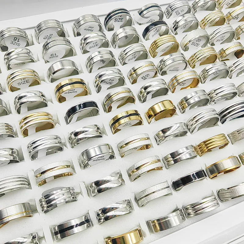 20pcs/Lot Factory Wholesale Hot Mix Style Simple Stainless Steel Finger Rings Men Women New Gifts Jewelry Bar Wide Joint Ring Viralgem Store