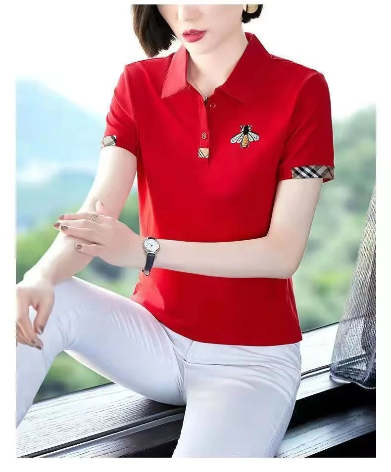 Summer New Fashion All-Matching Polo Collar Top T-shirt Female 2023 Korean Style Loose Casual Short Sleeve Women's Polo Shirt