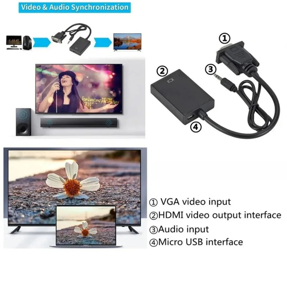 VGA to HDMI Converter Adapter 1080P VGA Male to HDMI Female Adapter Cable With 3.5mm Audio Output  for PC Laptop HDTV Projector Viralgem Store