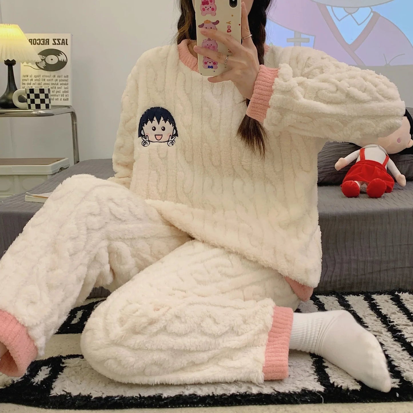 Winter Flannel Fleece-lined Sleepwear Women's Long Sleeve Warm Thickened Pyjamas Home Clothes Explosion Model Jacket Viralgem Store