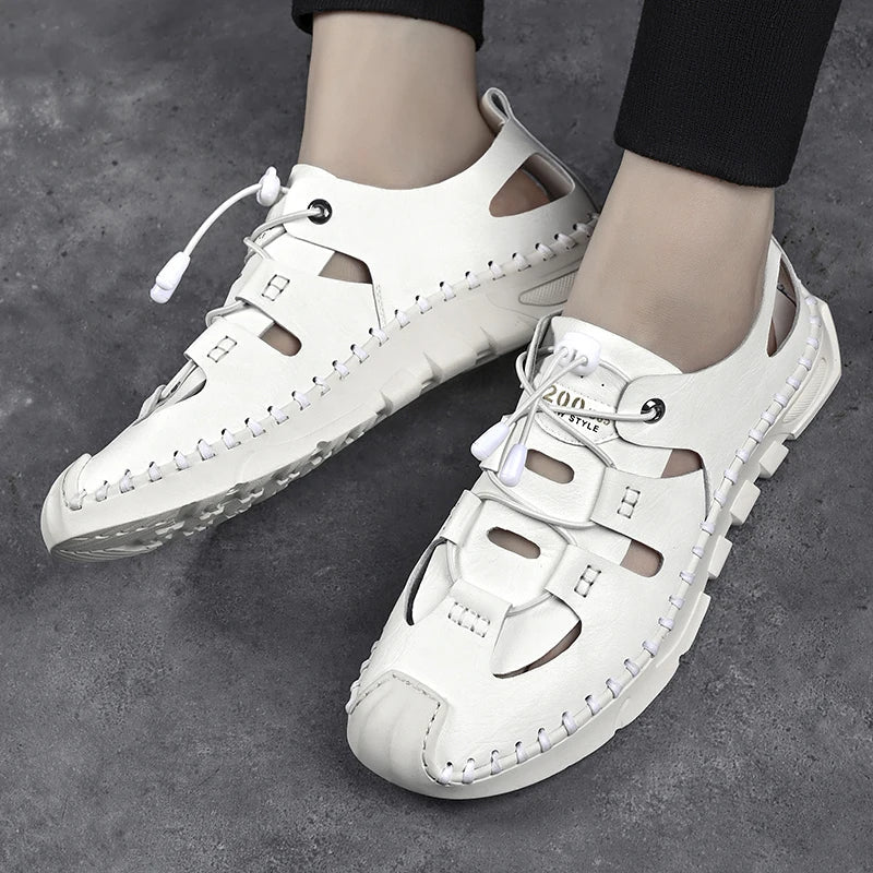 Summer High Quality Men's Fashion Trend Sandals Outdoor Breathable Massage Sole Anti slip Sandals Men's White Sandals Leather Viralgem Store