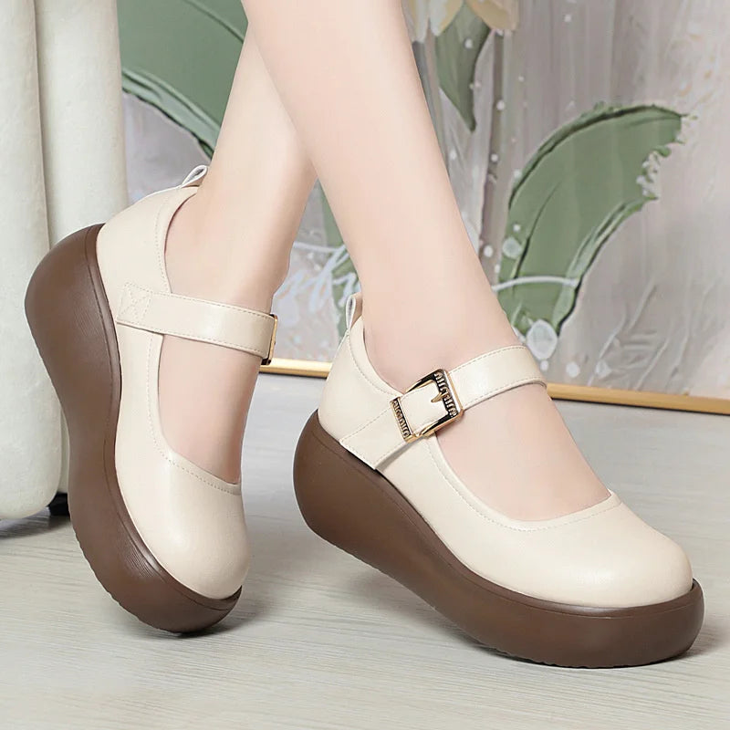 Spring Fashion Wedge Round Toe Soft Bottom Lolita Shoes Women Cute Vintage Mary Jane Shoes Chunky College Student Shoes Viralgem Store