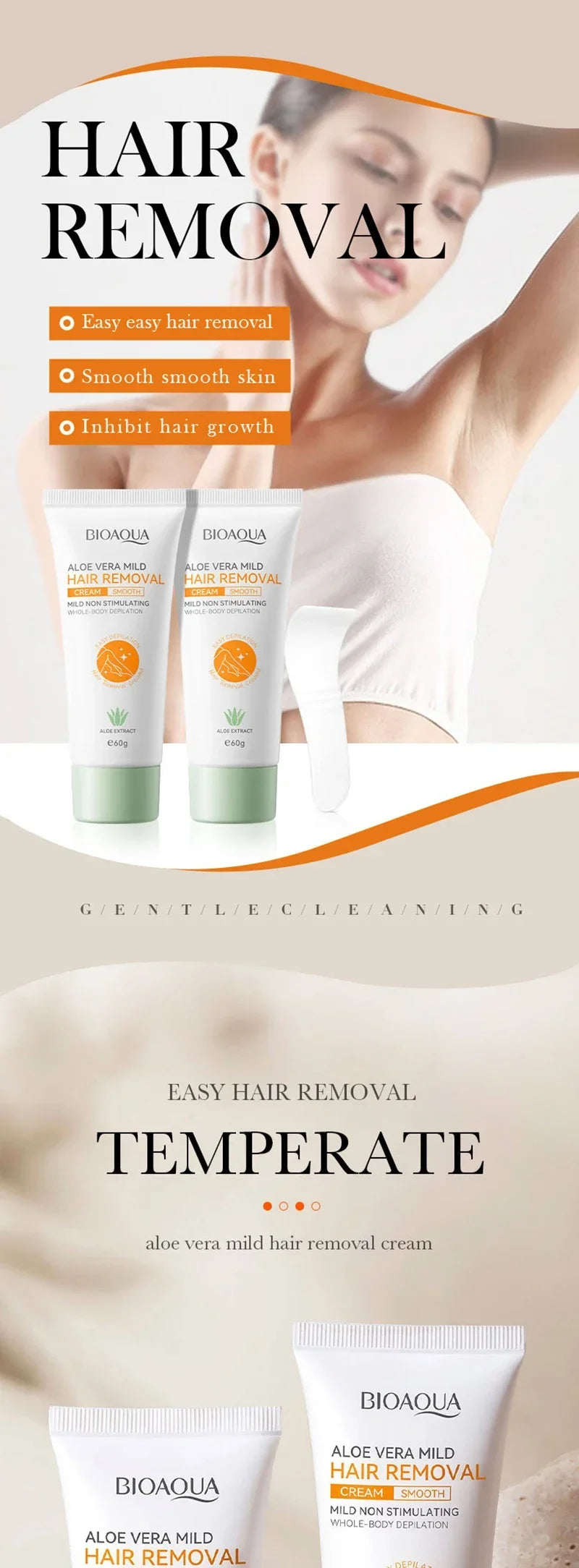 Aloe Hair Removal Cream Painless Hair Remover Semi-Permanent Intimate Areas Growth Inhibitor Depilatory Armpit  Arm Body Care