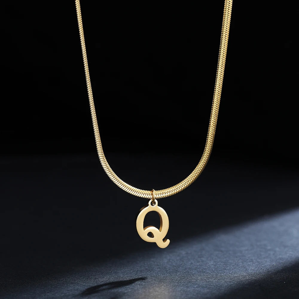 A-Z Alphabet Gold Plated Stainless Steel Pendant Necklace for Women Snake Chain Initial Letter Clavicle Necklaces Collar Jewelry Viralgem Store