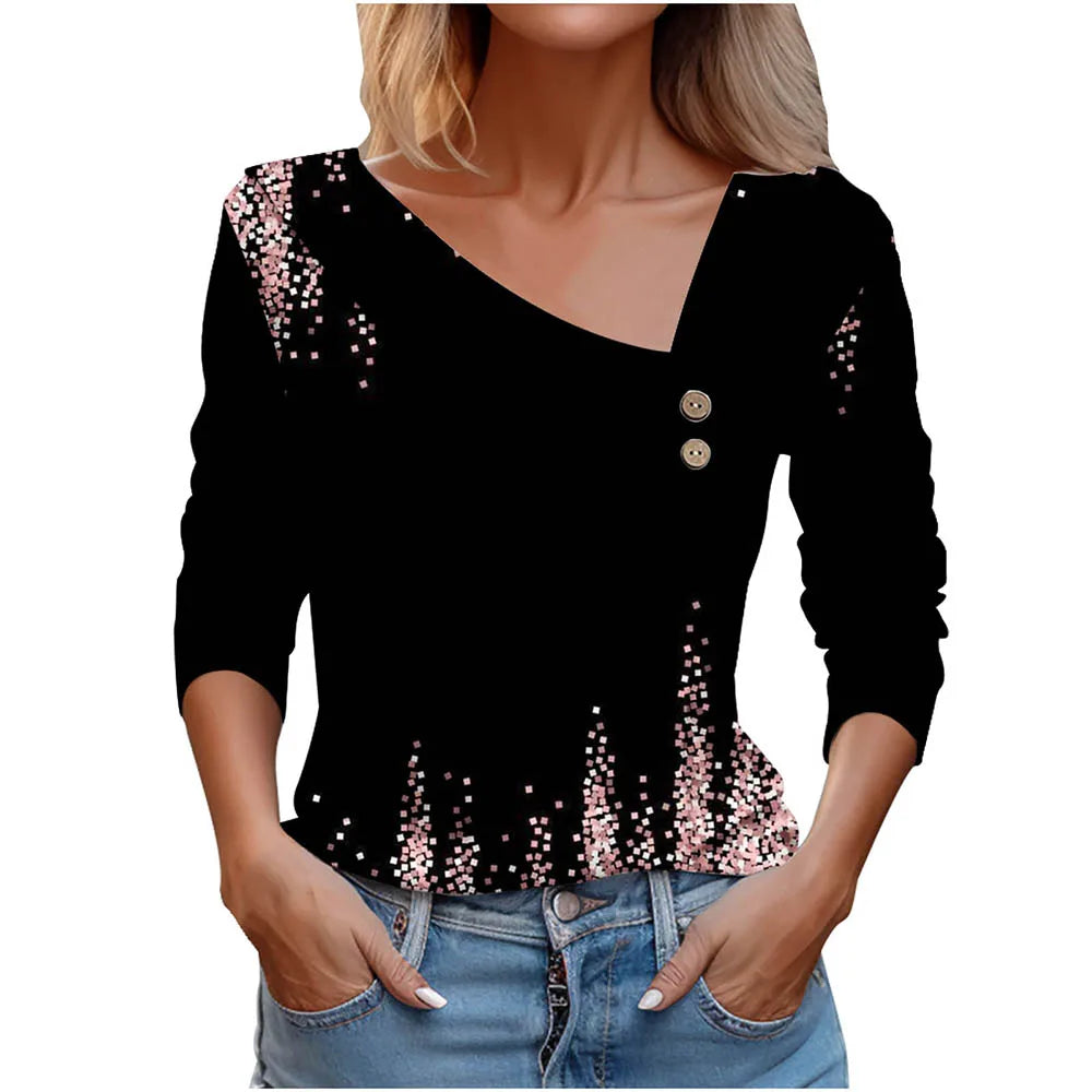T Shirt For Women Fashion Long Sleeve Top White Floral Print Shirts And Blouses Autumn Winter Clothes For Women 2024 Viralgem Store