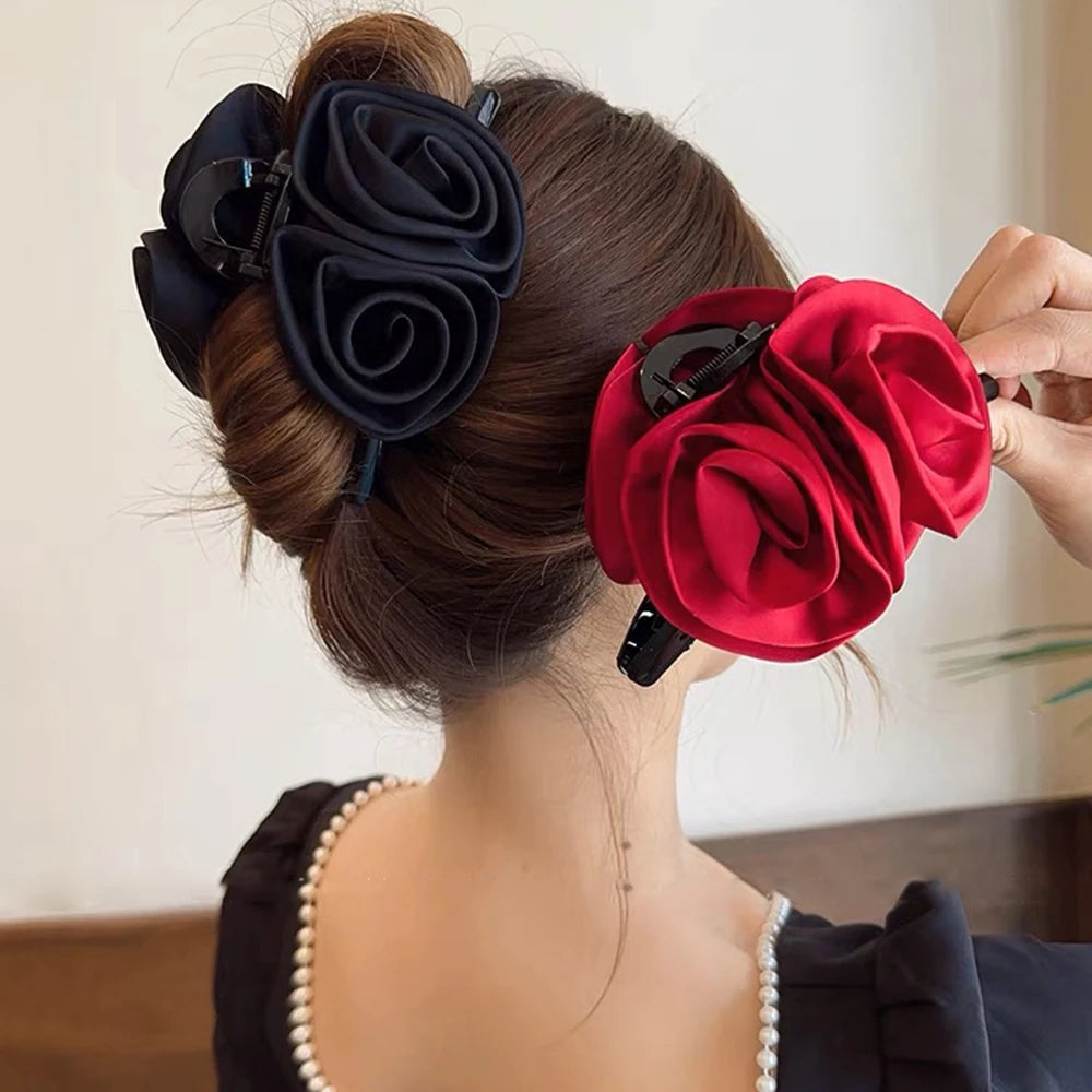 12.5cm Large Size Hair Claw Fabric Rose French Hair Clip Black Wine Red Festival Hair Accessories Hairpin Fashion Hair Crabs
