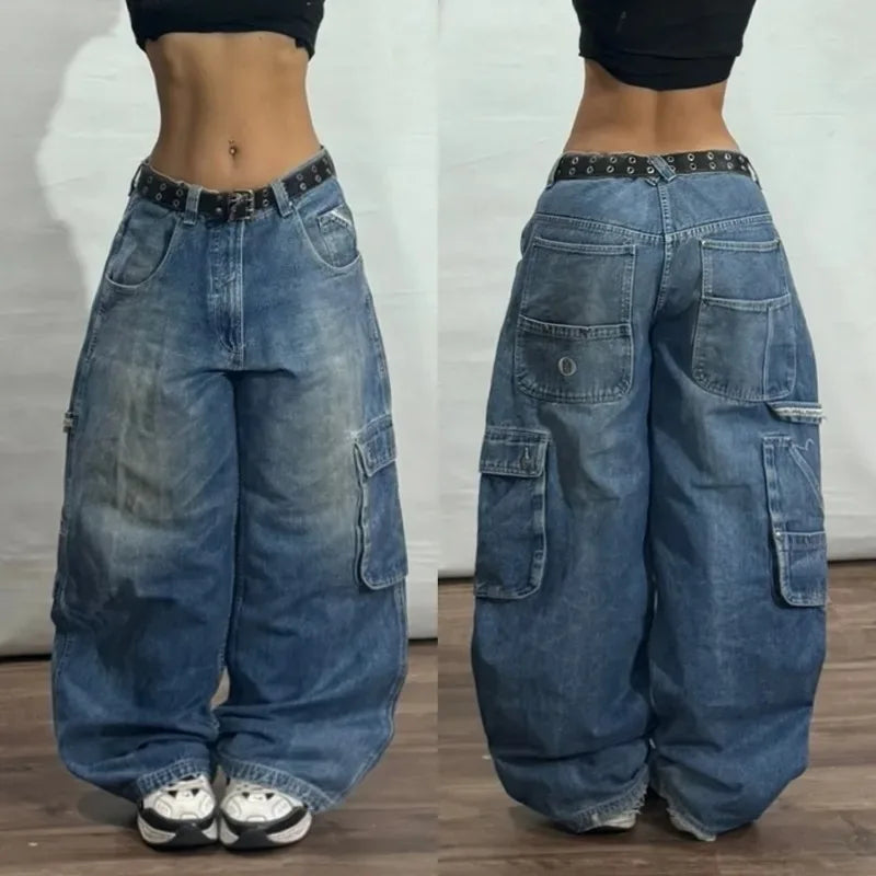 Y2K American New Pattern Printing Washed Baggy Jeans Men Harajuku Vintage Hip Hop Rock Popular Gothic High Waist Wide Leg Pants