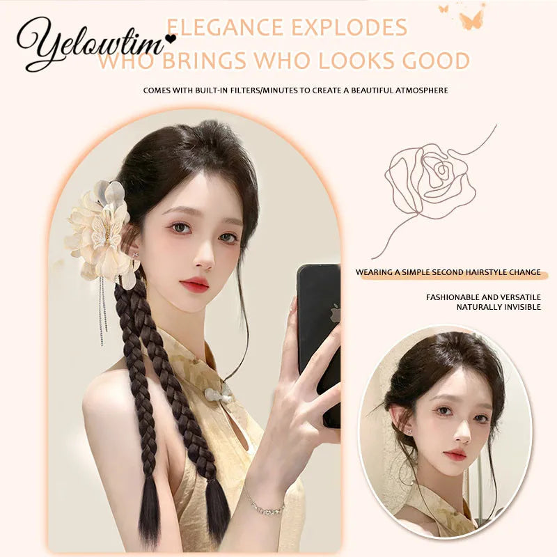 YELOWTIM Synthetic Long Twist Braid Ponytail Extensions With Claw Clip Boxing Braided Hair Extensions For Women Daily Party
