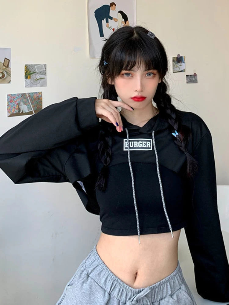 With Hat Hoodies Women Basic Design Young Korean Fashion Mujer All-match Teens Simple Cool Loose Y2k Cozy Street Wear Popular