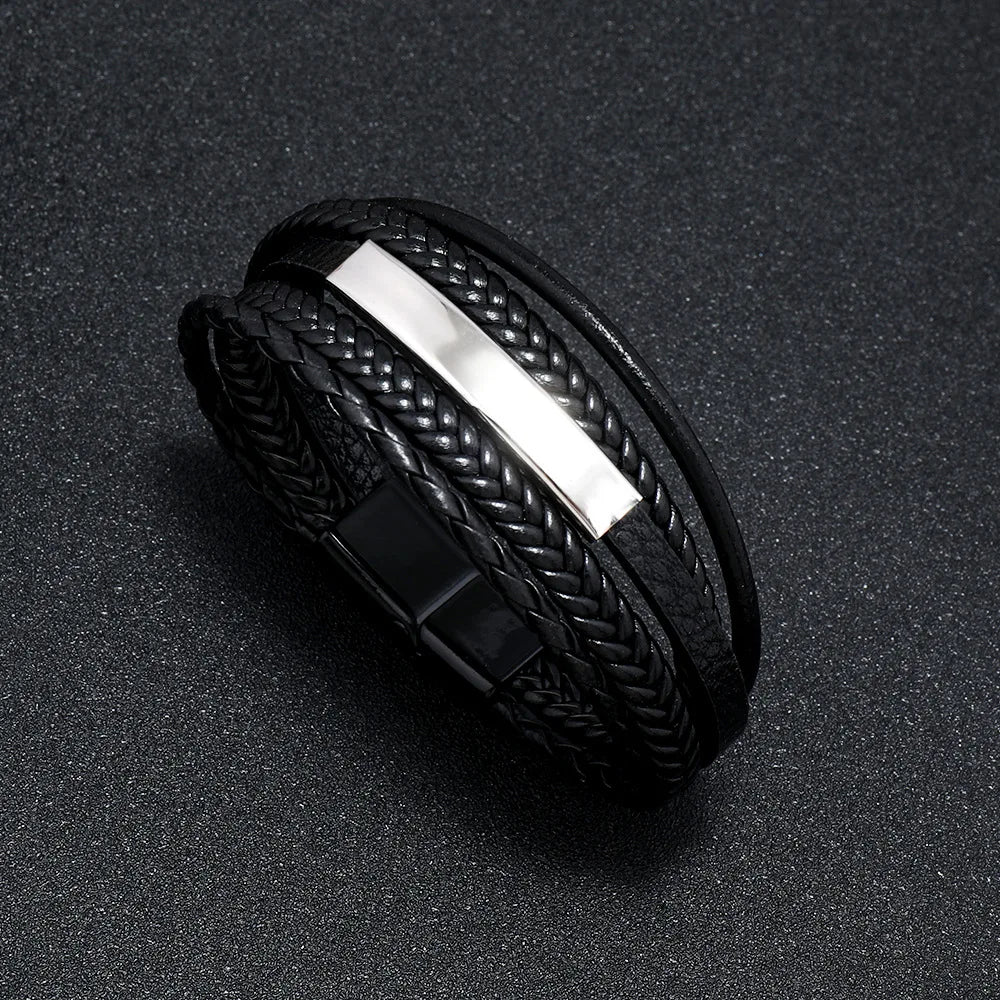 Trendy Leather Bracelets For Men Stainless Steel Bracelet 21CM Multilayer Braided Rope Bracelets for Male Jewelry Gifts Viralgem Store