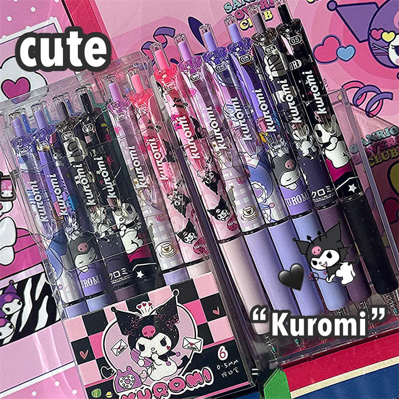 6Pcs/Set Kawaii Kuromi  0.5mm Gel Pens Set Cute Black Pen Cartoon School Student Stationery Supplies Gift