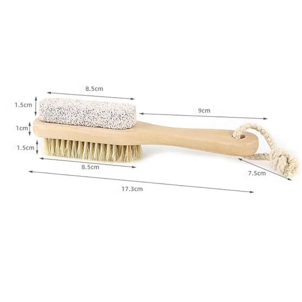1pc Wood Handle Pumice Stone Foot Brush Scrubber Feet Natural Skin Dead Exfoliating Bristle Massage Tool Pedicure Remover B K2F1