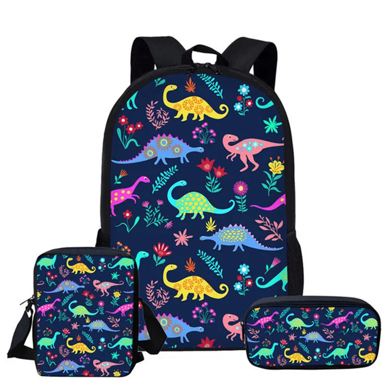 3pcs/Set Backpack Harajuku Dinosaur 3D Print School Student Bookbag Anime Laptop Daypack Lunch Bag Pencil Case