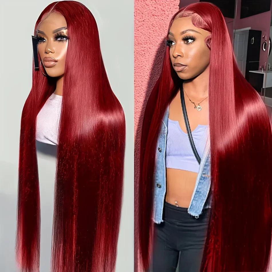 99J Colored Lace Front Human Hair Wigs Straight Burgundy 13x4 HD Transparent Full Lace Frontal Wig Red Glueless Wigs For Women Viralgem Store