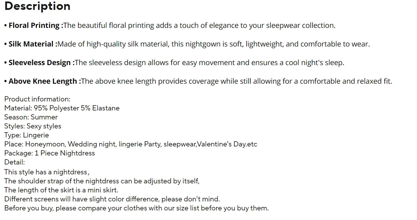 Women Nightwear Home Clothes Sexy Black Floral Printing Nightdress Sleepwear Nightshirts Silk Sleepshirts Nightgowns For Woman Viralgem Store