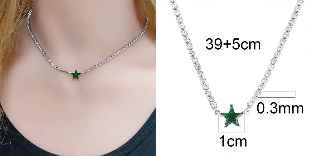 Stainless Steel Necklace Tennis Chain Hip Hop Square Pendant Necklace Star Heart Zircon Choker Necklaces For Women Jewelry