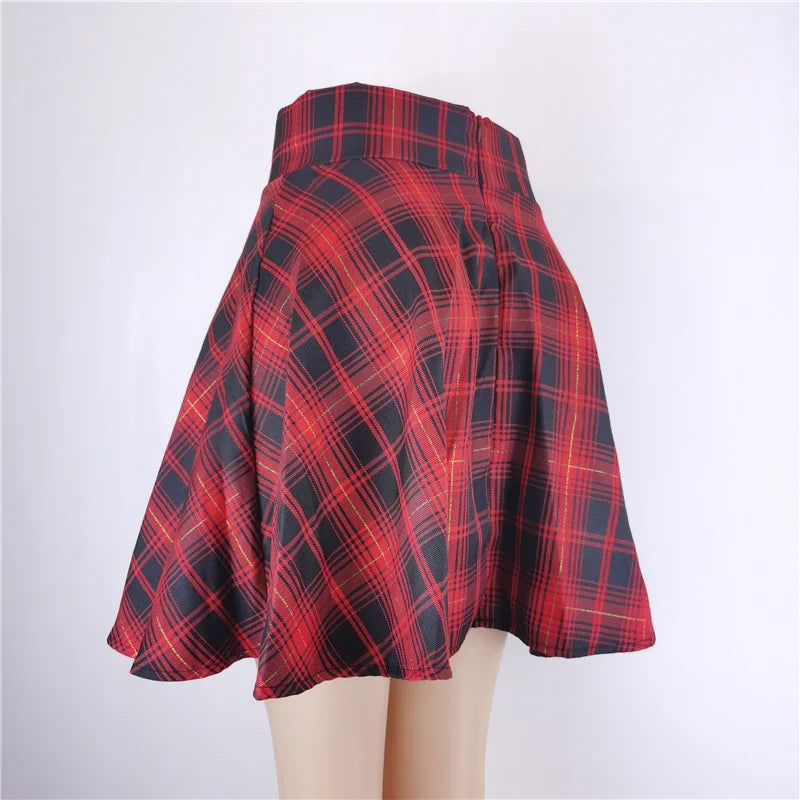 Women's Basic Versatile Flared Casual Mini Skater Skirt High Waisted School Goth Punk Black Skirt Harajuku