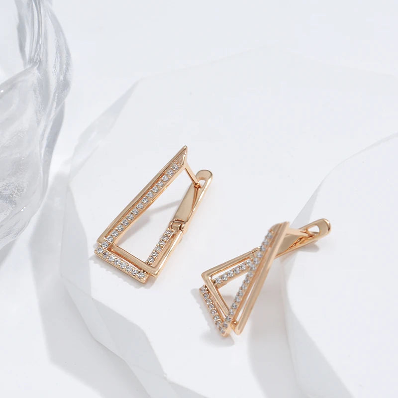 SYOUJYO Triangle Geometry 585 Rose Gold Color Earrings For Women Trendy Natural Zircon Fine Jewelry One Touch English Earrings
