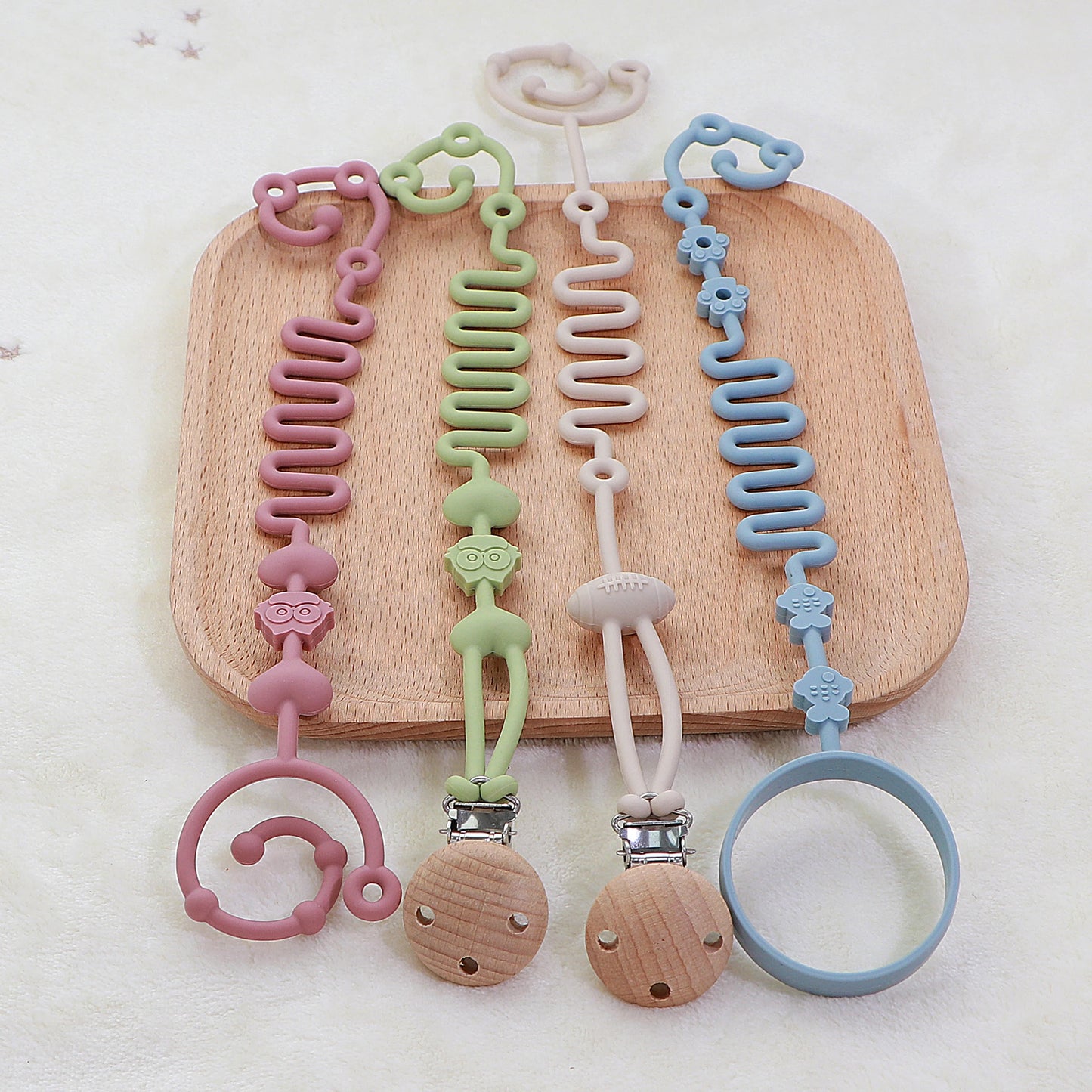 4pcs Adjustable Silicone Pacifier Chain, Teether Toys, Suitable for High Chair, Crib, Baby Gifts,beige
