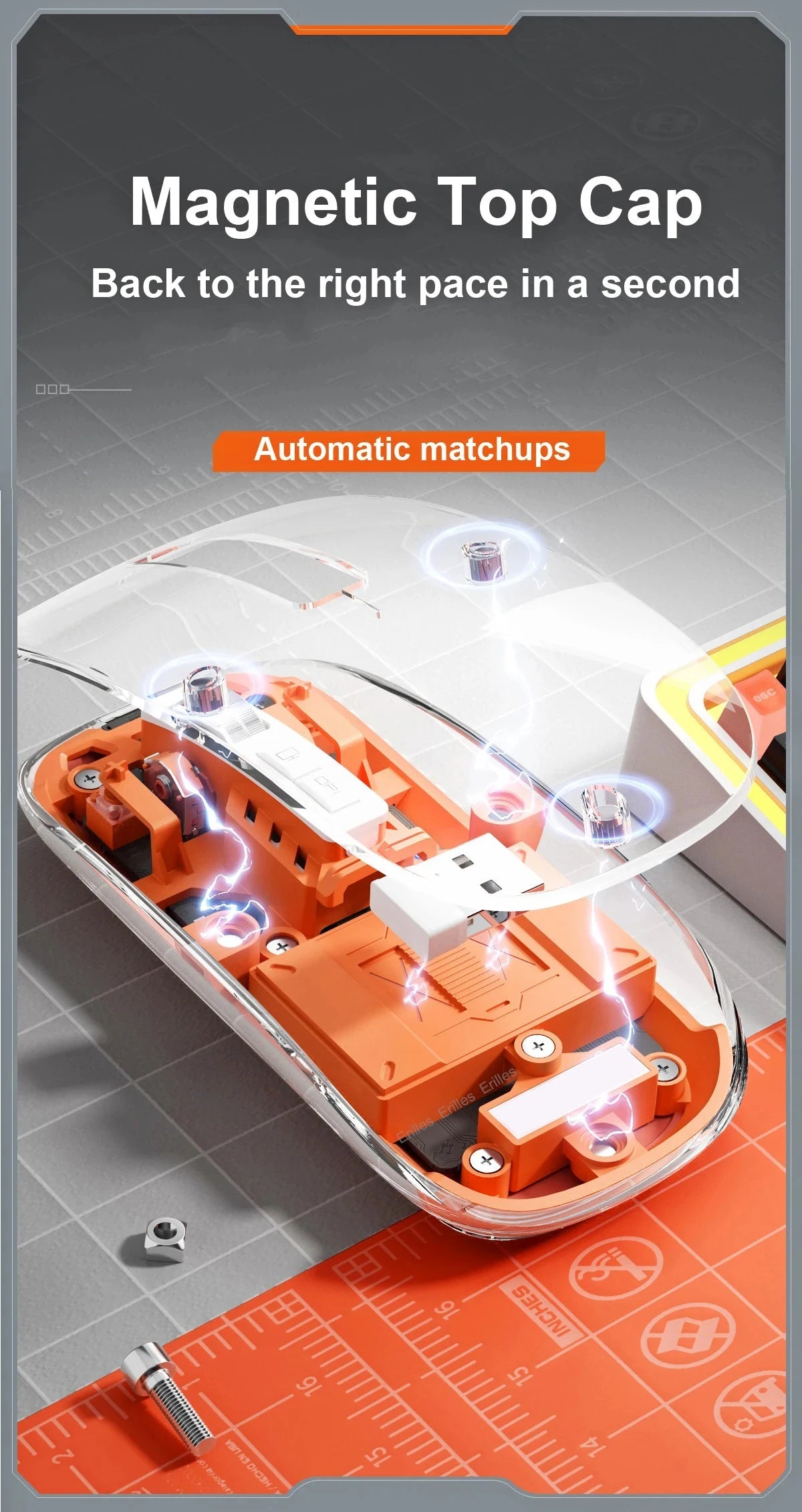 Transparent Magnetic Triple Mode Bluetooth compatible 2.4G Wireless Mouse One-Click Desktop Type-C Rechargeable Silent Mice Mute Viralgem Store