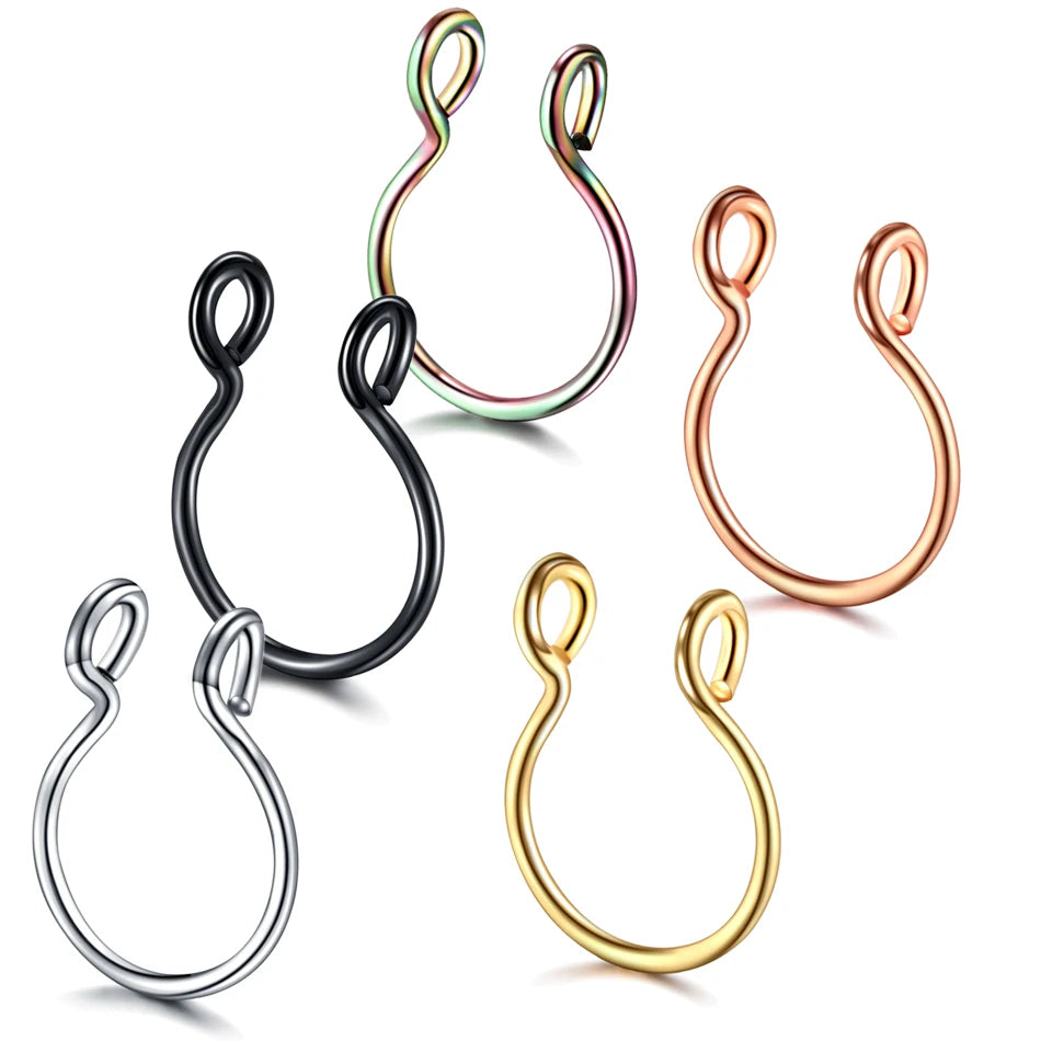 1Pc/5pcs Set Horseshoe Fake Nose Ring false,U Shaped Nath false Septum Rings,316L Stainless Steel Fake Nose Piercing,Non Pircing