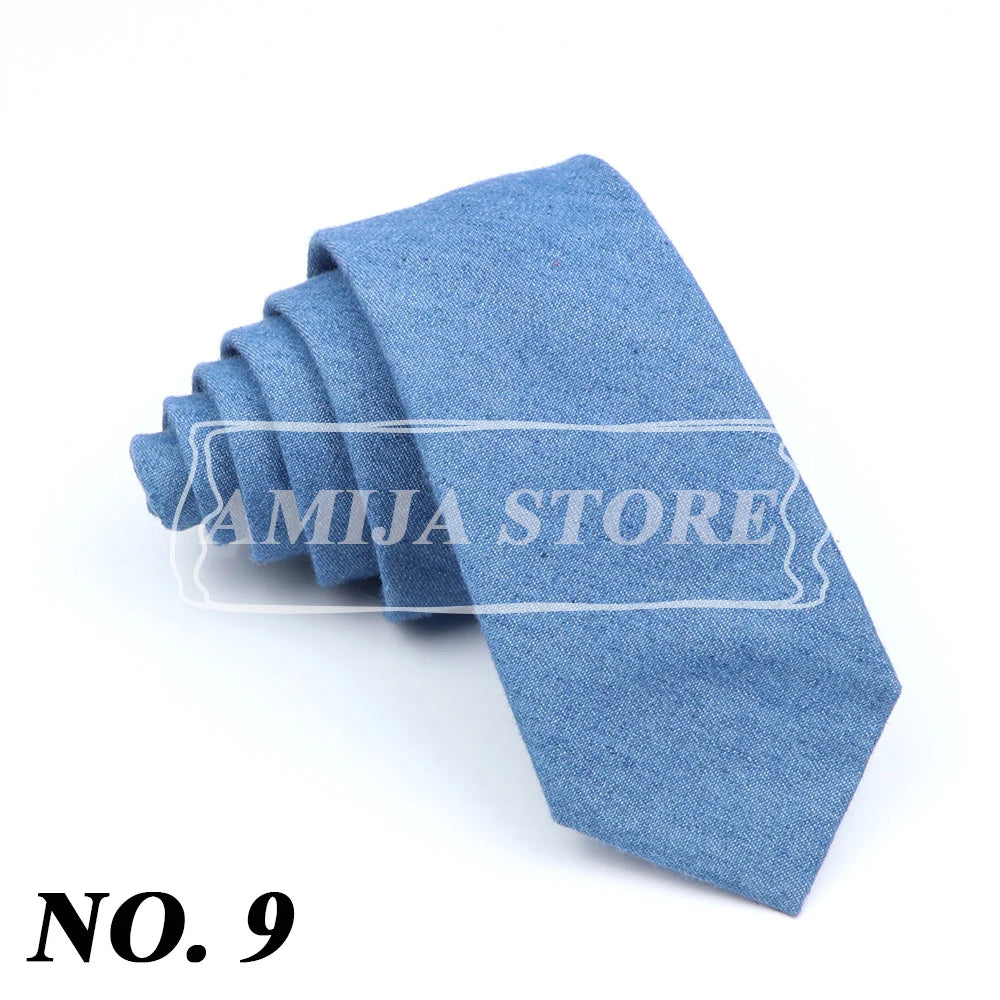 Wed Cotton Tie Solid Color Necktie For Man Woman Blue Pink Yellow Skinny Slim Ties Fashion Wedding Party Gifts Men Accessories