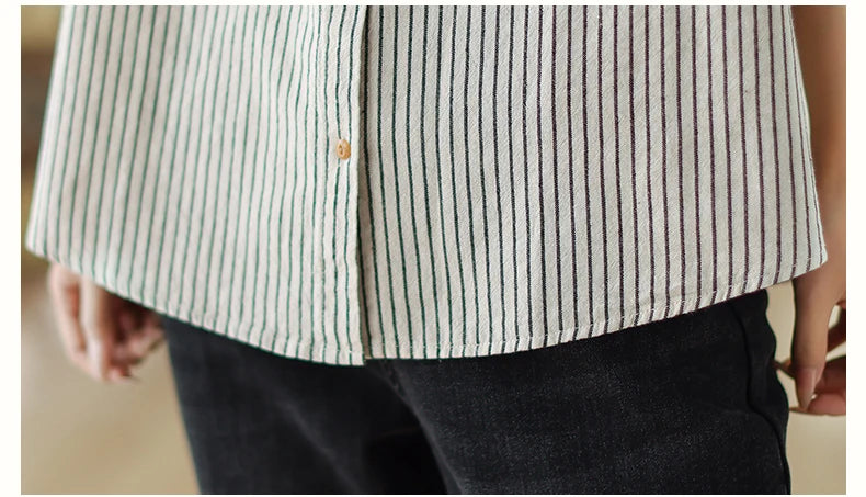 Women Long Sleeve Casual Shirt New Arrival 2024 Spring Korean Style Vintage Striped Loose Female Basics Cotton Tops Shirts B3254