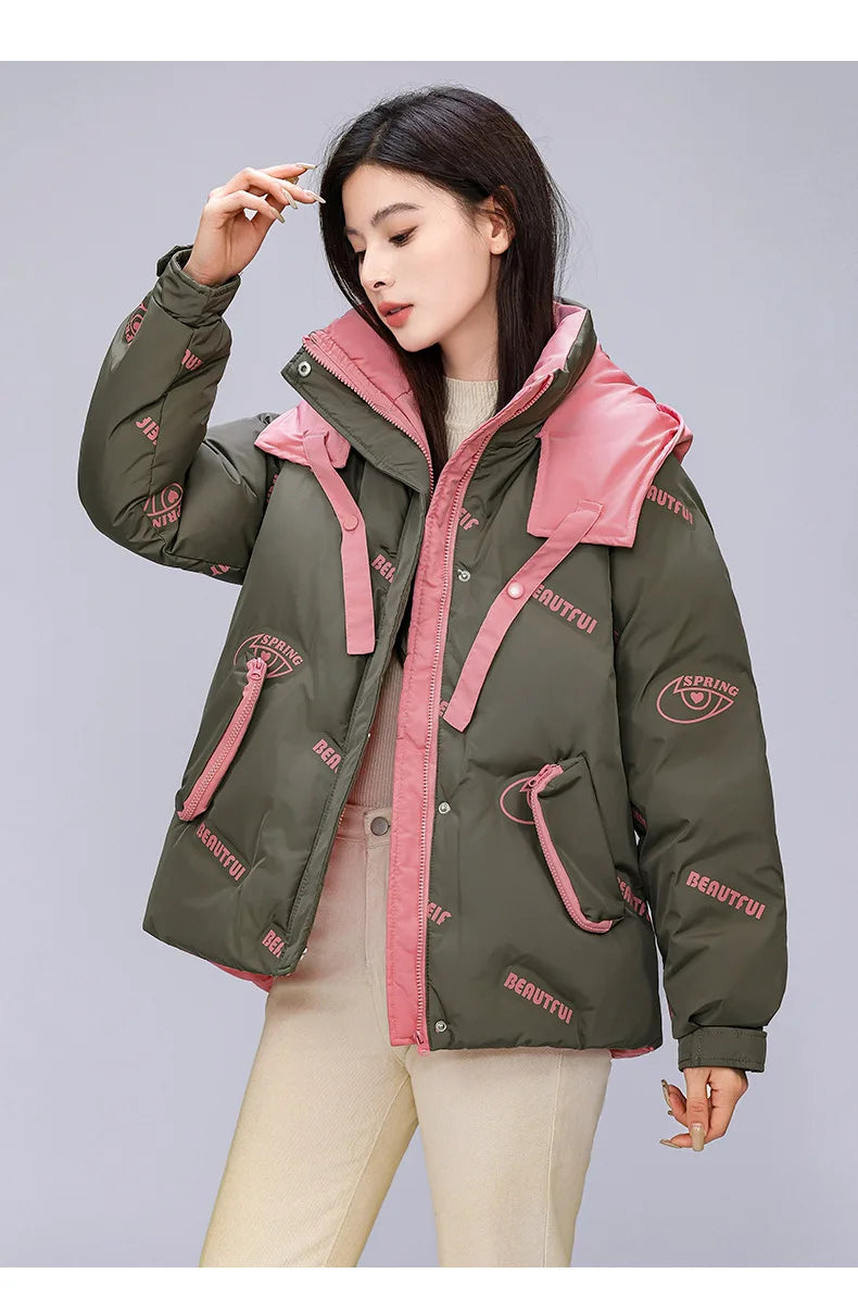 Women Pink Gothic Hoodies Parka 90s Vintage Jacket Overcoat Warm Thicken Coat Harajuku Padded Jacket Clothes Winter Autumn 2024
