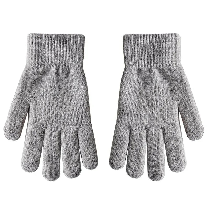 Women Gloves Knitted Solid Autumn Winter Hand Warmer Thicken Lining Skiing Short Wrist Female Full Fingered Mittens