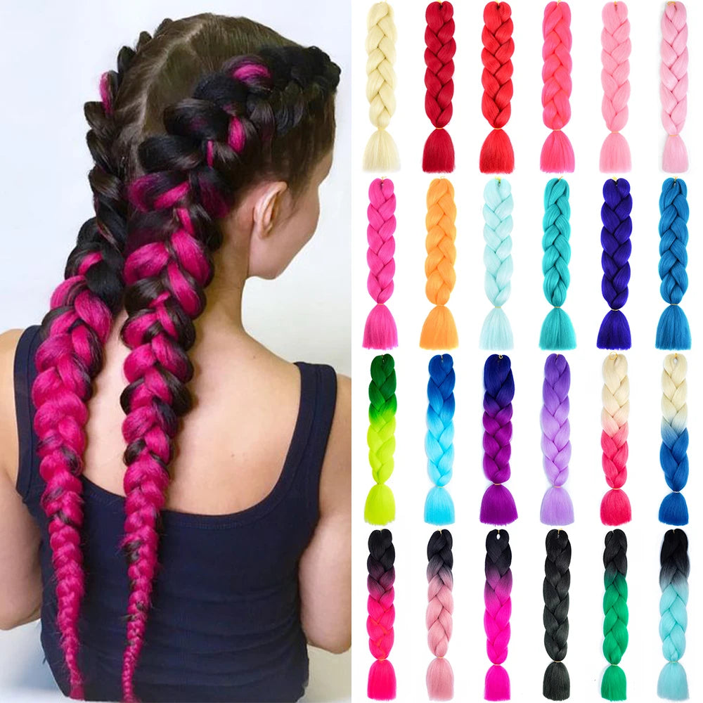 24 Inches Synthetic Braiding Hair Ombre Braiding Hair Packs Jumbo Braid Hair For Women Wholesale DIY Hairstyle Blue Purple Pink