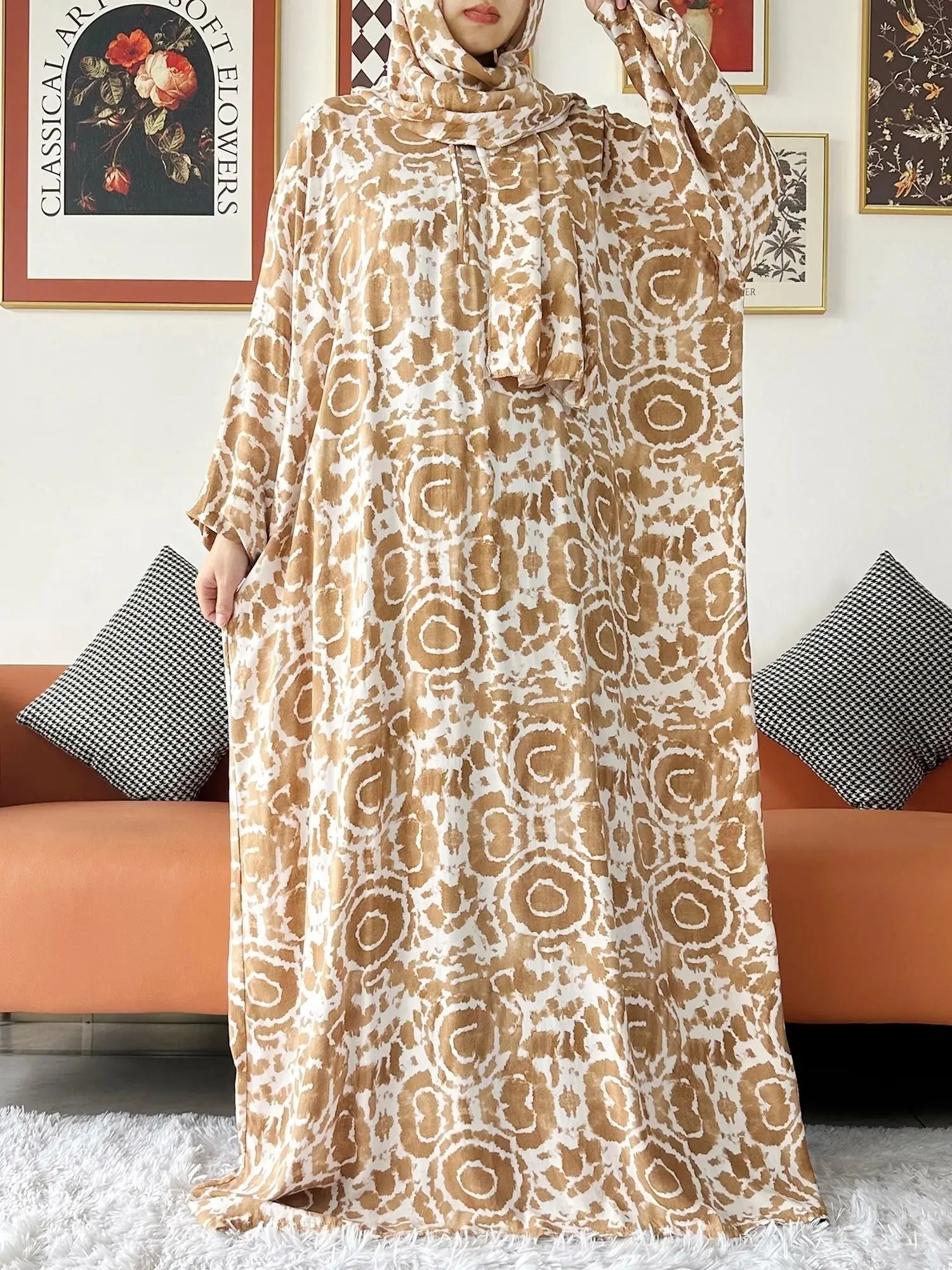 2024 Muslim Cotton Lady Abayas Ramadan Prayer Garment Dubai Turkey Middle East Femme Robe Loose African Dress Turban Joint Viralgem Store