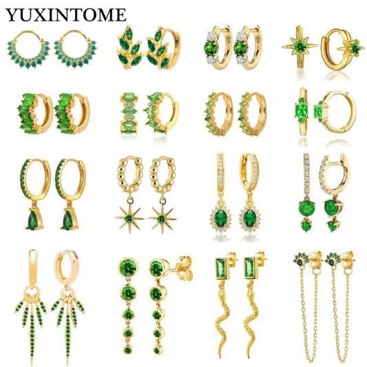 925 Sterling Silver Ear Buckle Green Series Crystal Cube Zircon Pendientes Hoop Earring Fashion Premium Huggie Jewelry For Women