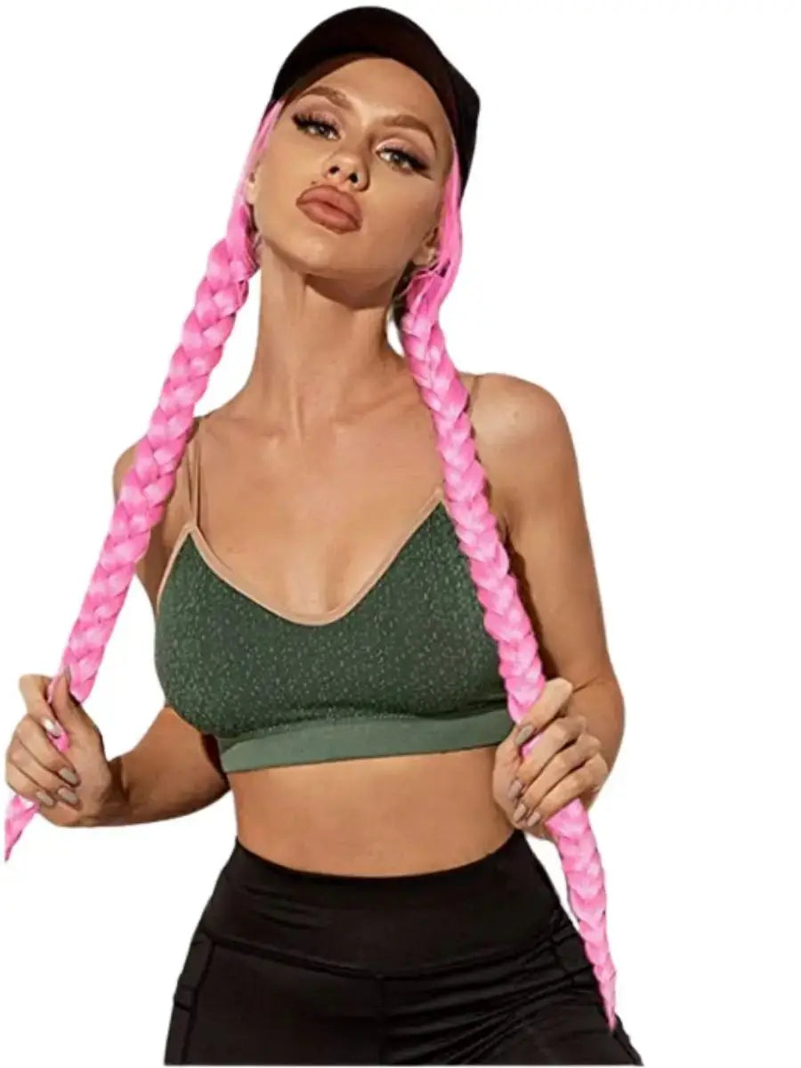 24 Inch Long Black Synthetic Braided Ponytail Hair Extension with Rubber Band for Women Hair Accessories Boxing Braids