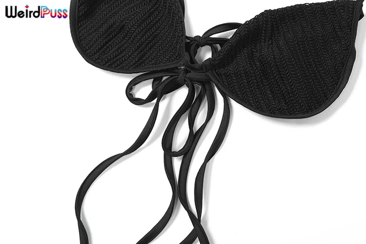 Weird Puss Summer Trend 3 Piece Set Women Spike Mesh Crop Tops+Bandage Bra+Leggings Tight Matching Vacation Streetwear Outfits Viralgem Store