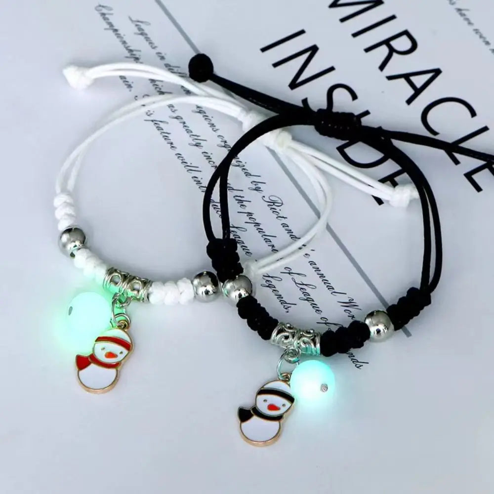 2Pcs Bracelet Jewelry Luminous Beads Couple Bracelet Woven Rope Star Friendship Bracelet Flower Heart Charms Bracelet Set